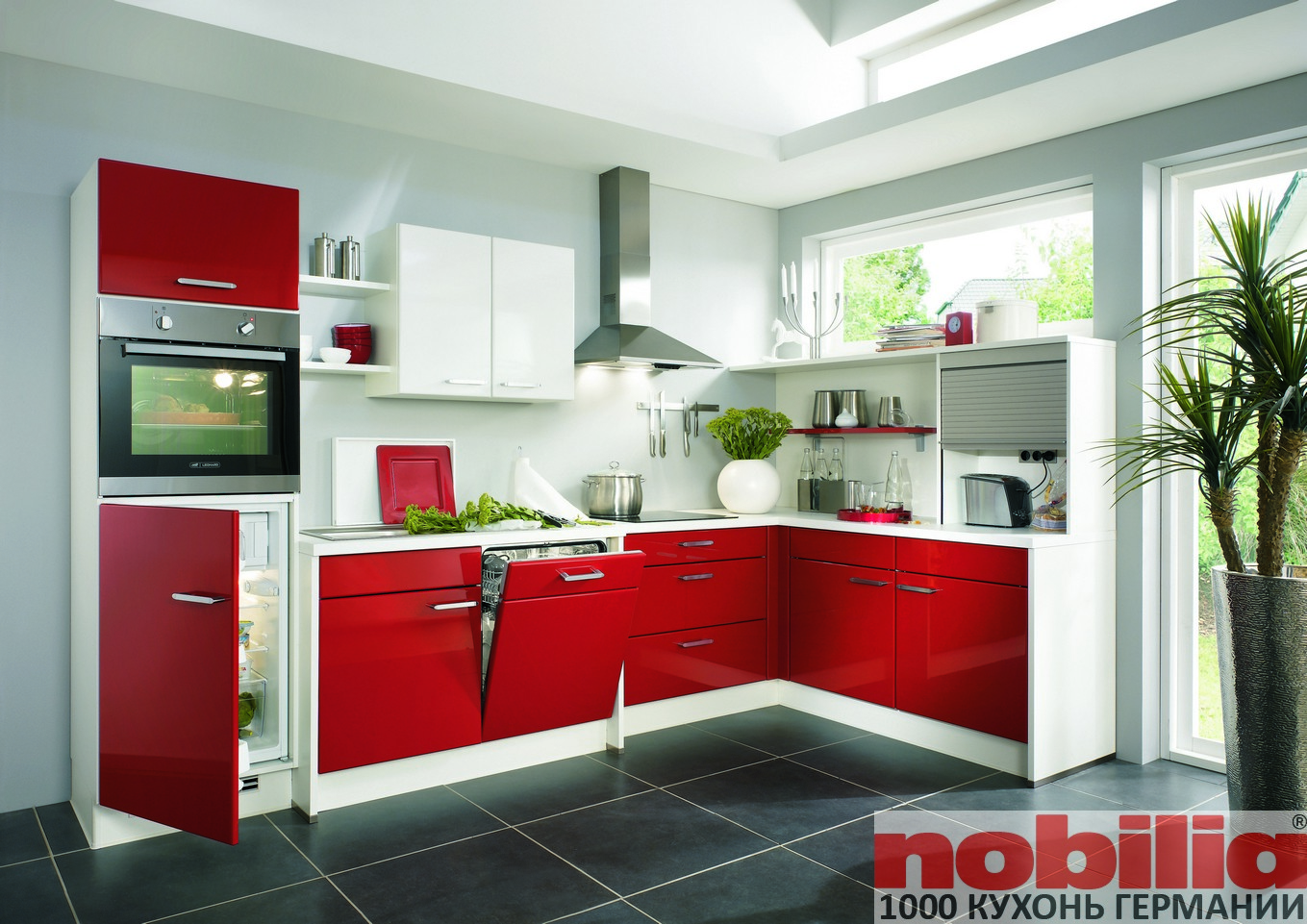 красный цвет в интерьере кухни